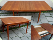 Stabilt matbord teak med 2 iläggsskivor
koniska ben 60-tal
