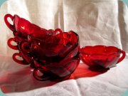 Ruby red pressed glass bowls