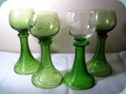 Wine rummers or goblets, 3 in green and
                          one in green and clear glass