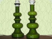 A
                          pair of Swedish 60's green glass table lamps,
                          probably by Flygsfors