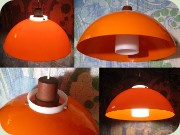 Luxus taklampa i orange och vit plast
                          akryl och trädetalj