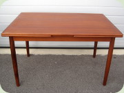 Danish 60's teak
                          dining table with Dutch leaves and tapered
                          legs marked Danish Furnituremakers Control and
                          probably manufactured by Farstrup