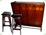 Danish design 60's
                          rosewood bar with 2 chairs by Johs Andersen