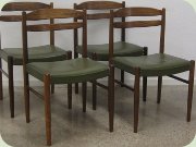 Swedish 60's rosewood
                          dining chairs with green vinyl upholstery,
                          Albin Johansson & Söner, Hyssna