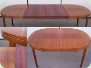 Ovalt matbord i palisanderfanér med
                          profilerad kant och 2 iläggsskivor, Skaraborgs
                          Möbelindustri Tibro 60-tal
