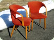 A pair of Swedish 50's
                          birch side chairs with red upholstery