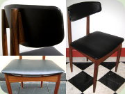 7 stolar i teak och
                          svart konstläder 60-tal dansk design troligen
                          från Schou Andersen