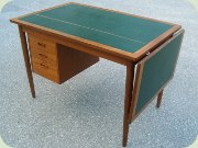50's teak drop leaf
                          desk with top in green vinyl