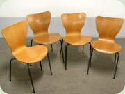 Set of four 60's chairs teak veneer &
                          lacquered steel legs