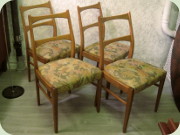 Fyra
                          stolar i bok med mönstrad klädsel, 60-tal