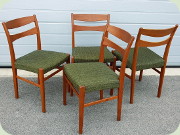 Fyra stolar i teak med grön klädsel,
                          60-tal