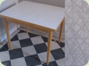50's dining table,
                          Perstorp laminate with the pattern Virrvarr by
                          Sigvard Bernadotte