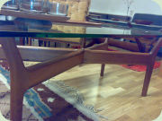 Glass top coffee table
                          with X-shaped teak legs, Alf Svensson, Bra
                          Bohag