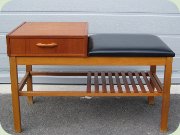 Scandinavian 50's or
                          60's teak & beech hallway bench with
                          drawer & magazine shelf