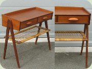 Danish 50's or 60's
                          teak hallway or bedsde table with two drawers
                          and magazine shelf