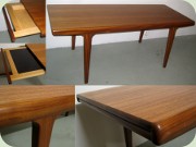 Scandiavian 60's teak
                          coffee table in the manner of Johs Andersen,
                          black formica draw leaf and drawer