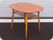 50's side table with
                          magazine shelf, teak & stained birch