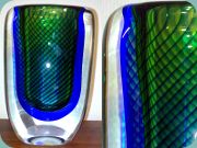 Vas med underfång i
                          blått och grönt rutmönster, Kosta LH1588 av
                          Vicke Lindstrand