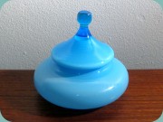 Turquoise opaline glass lided bowl