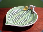 Fayence dish by Stig
                          Lindberg, Gustavsberg, shaped like a leaf