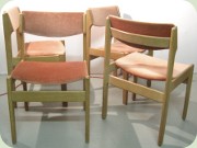 Set of four Norwegian
                          60's or 70's chairs in oak & dusky pink
                          plush
