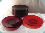 Red glass side plates