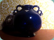 1930's cobalt blue
                          handled vase, Gullaskruf William Stenberg