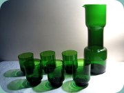 Green decanter with 6 glasses