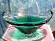Swedish 50's green & clear glass bowl
                          by Sea Glasbruk, Kosta